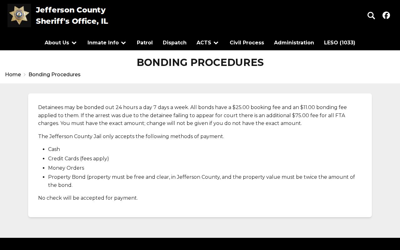 Jefferson County Sheriff bonding procedures and release payment information