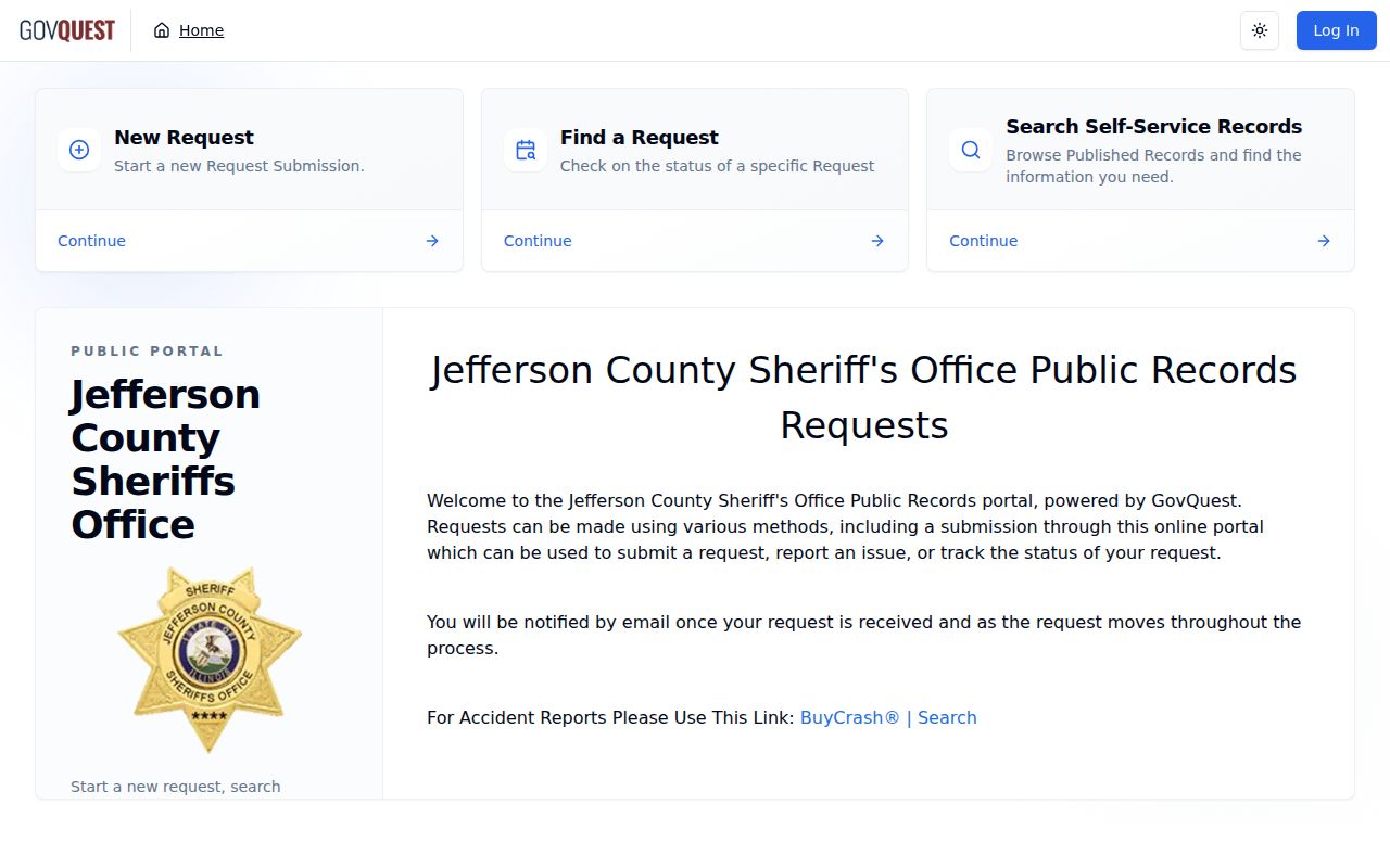 Jefferson County Sheriff public records portal for booking and arrest records