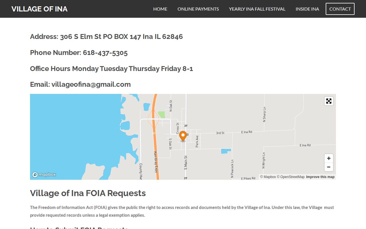Ina municipal contact and FOIA route for Ina arrest records