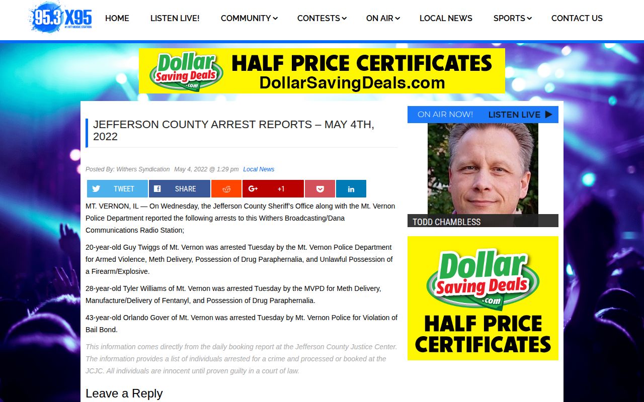 Historical X95 Jefferson County Justice Center arrest report format