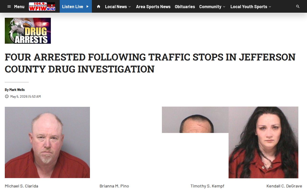 Jefferson County arrest news and agency record source, WFIW investigation article