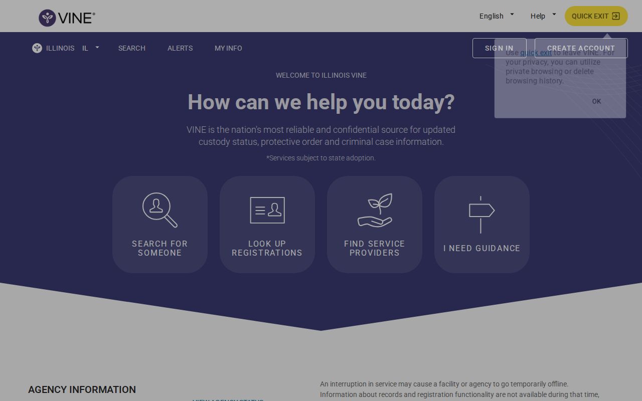 Jefferson County custody and court notification record source through Illinois VINE