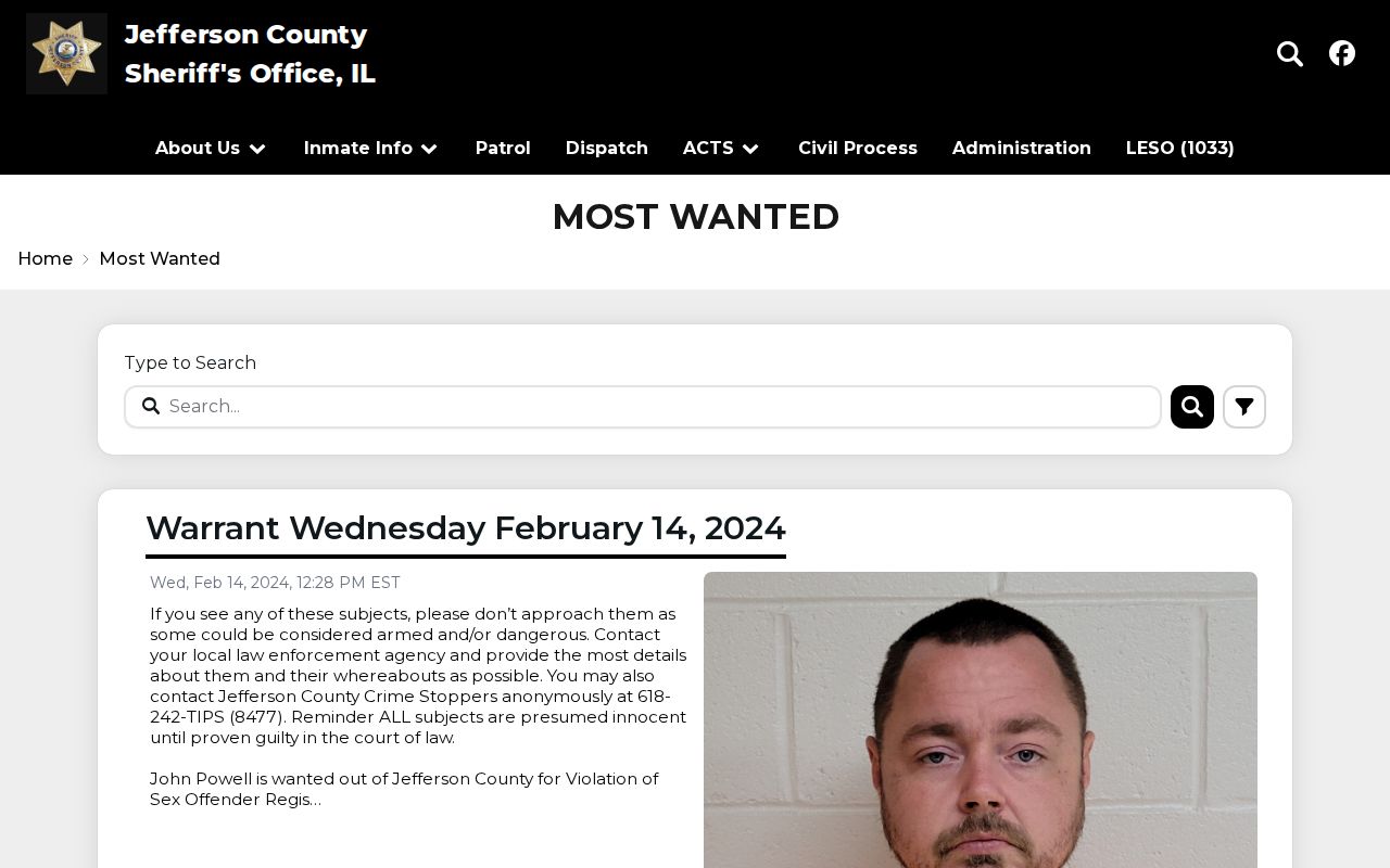 Jefferson County Sheriff's Most Wanted archive and warrant record source