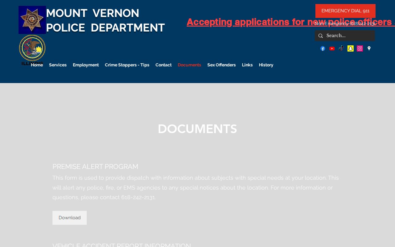 Mount Vernon Police Department documents and FOIA route for Mount Vernon arrest records